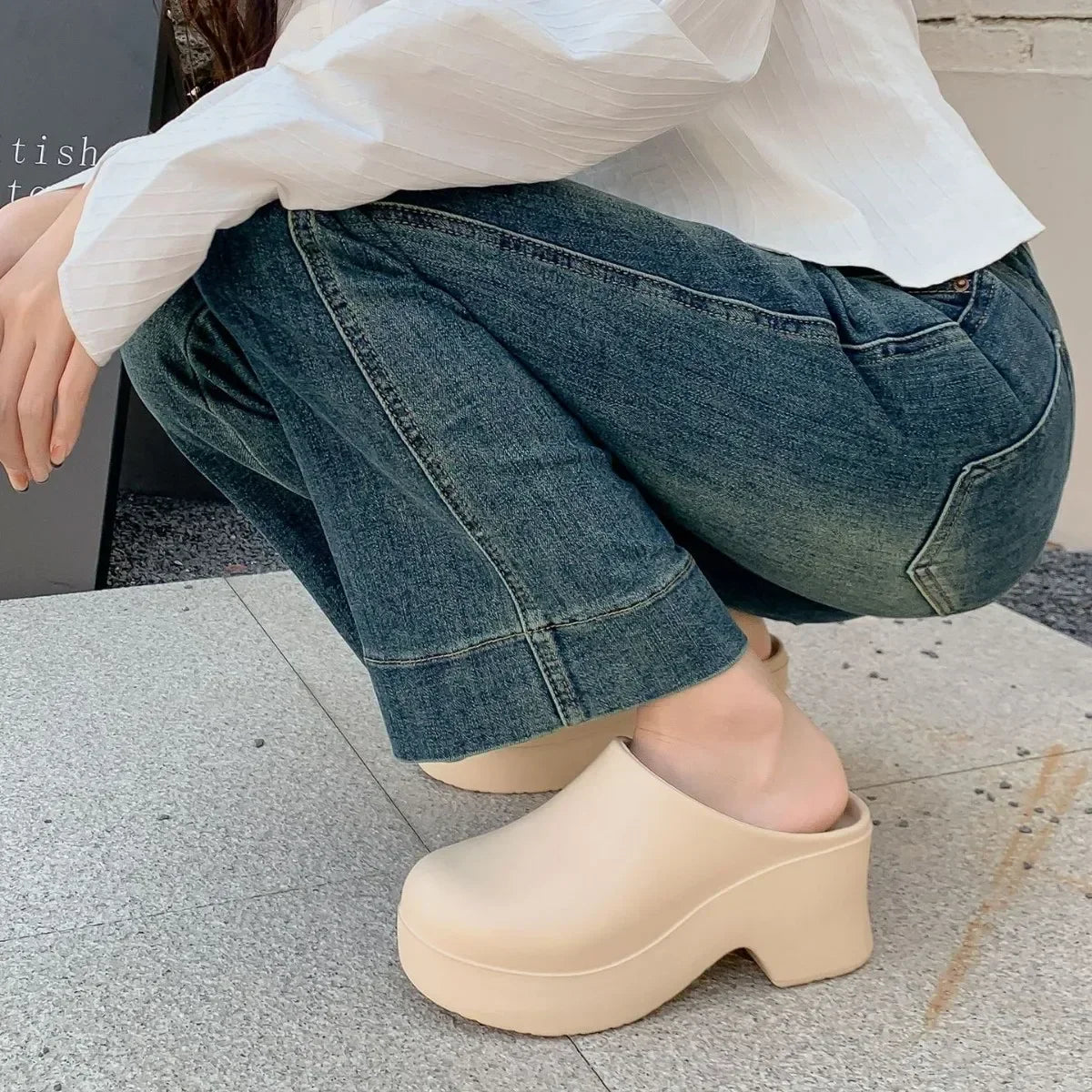 Women's Thick Heel Sandals EVA Half Wrapped Slip-On High Heels Comfortable Summer Slippers Trendy Ins Style Cross-Border Shoes