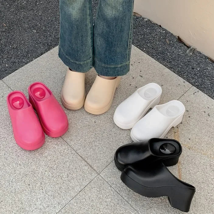 Women's Thick Heel Sandals EVA Half Wrapped Slip-On High Heels Comfortable Summer Slippers Trendy Ins Style Cross-Border Shoes