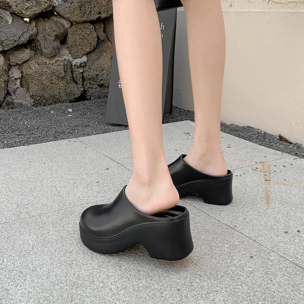 Women's Thick Heel Sandals EVA Half Wrapped Slip-On High Heels Comfortable Summer Slippers Trendy Ins Style Cross-Border Shoes
