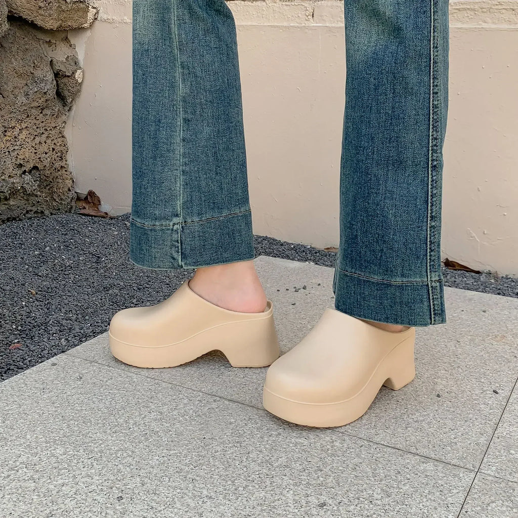 Women's Thick Heel Sandals EVA Half Wrapped Slip-On High Heels Comfortable Summer Slippers Trendy Ins Style Cross-Border Shoes